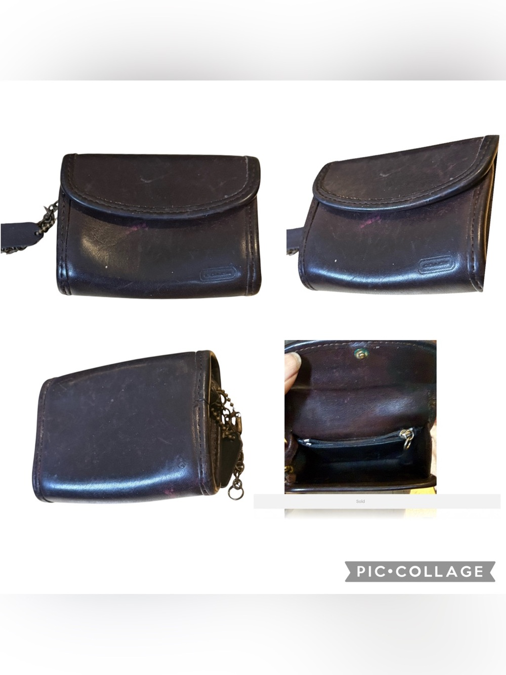 Coach Brown Leather Compact Trifold Wallet with Key Charm